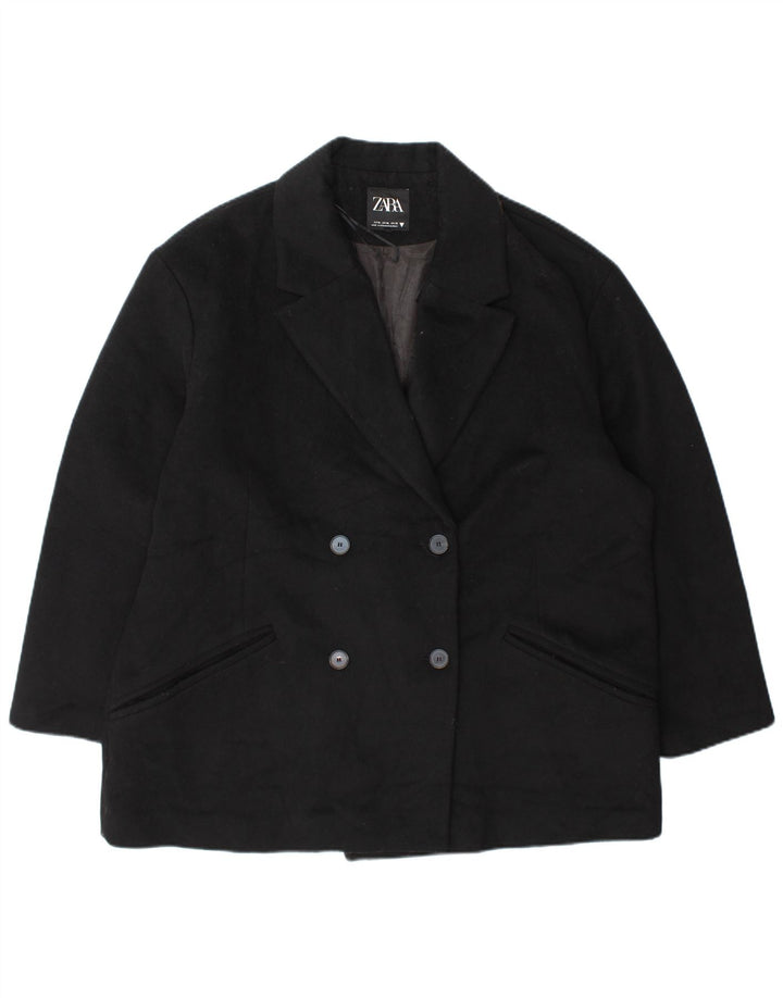 Zara Womens Loose Fit Double Breasted Coat UK 18 XL Black