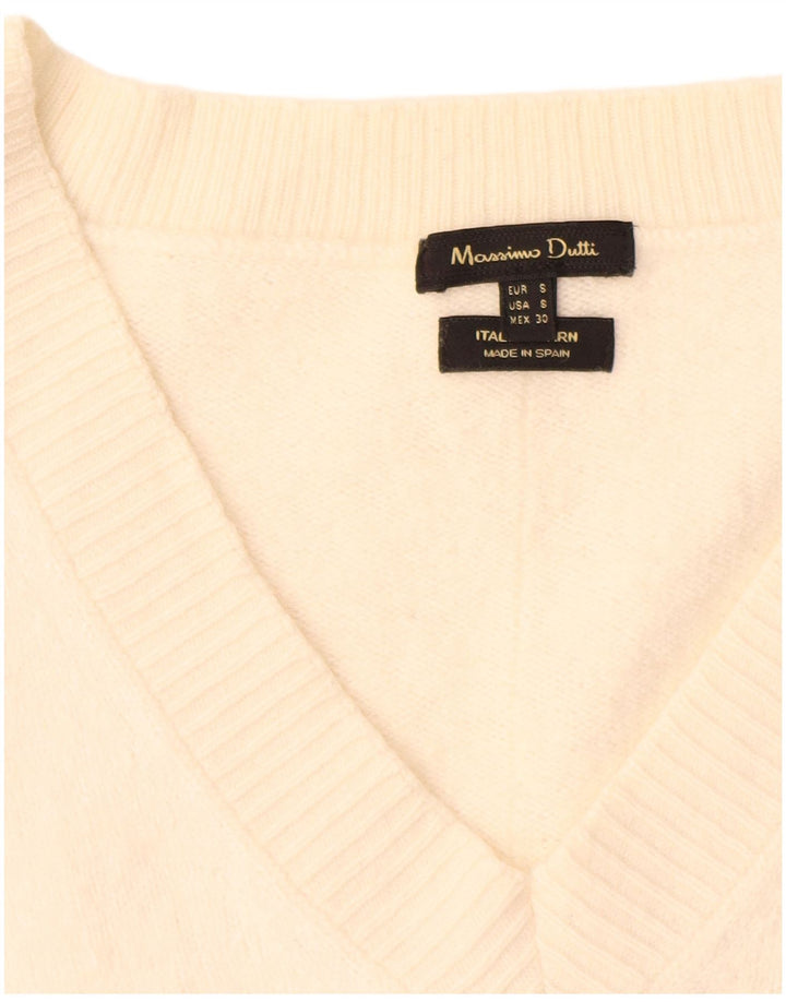 Massimo Dutti Womens Oversized V-Neck Jumper Sweater UK 10 Small Off White
