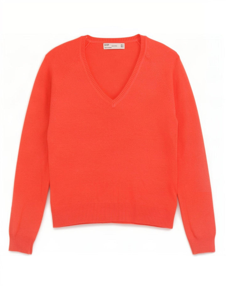 Zara Womens V-Neck Jumper Sweater UK 10 Small Red
