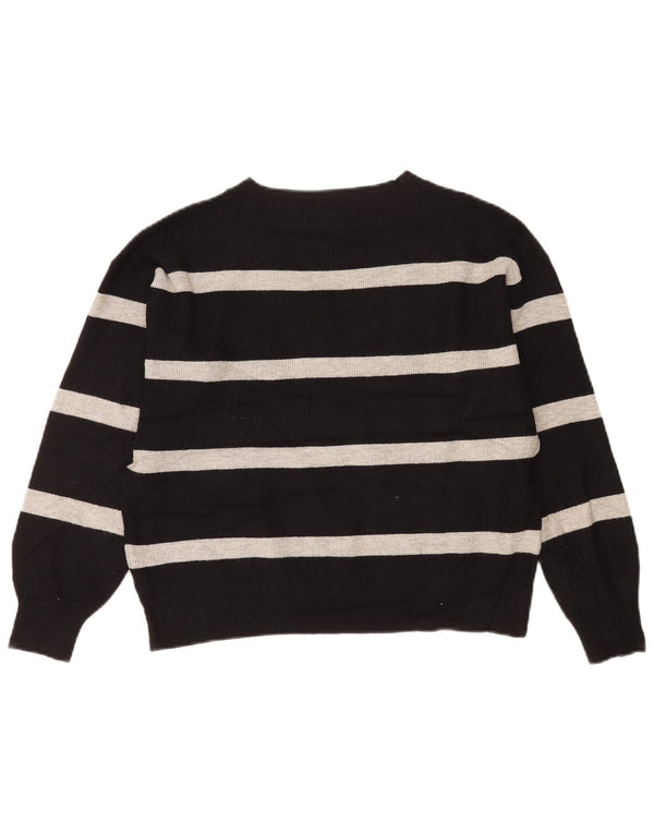 Marks & Spencer Womens V-Neck Jumper Sweater UK 14 Medium Black Striped