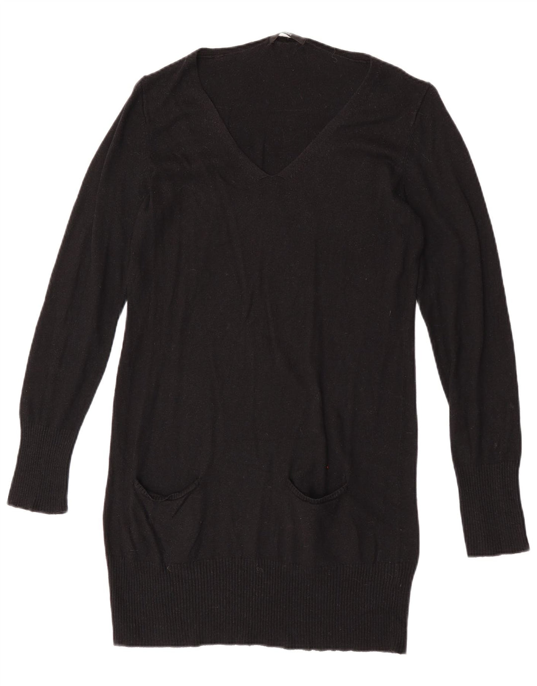 Marks & Spencer Womens Longline V-Neck Jumper Sweater UK 14 Medium Black