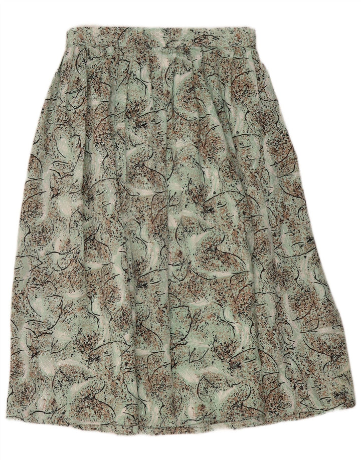 Vintage Womens Abstract Pattern Pleated Skirt W28 Medium Green