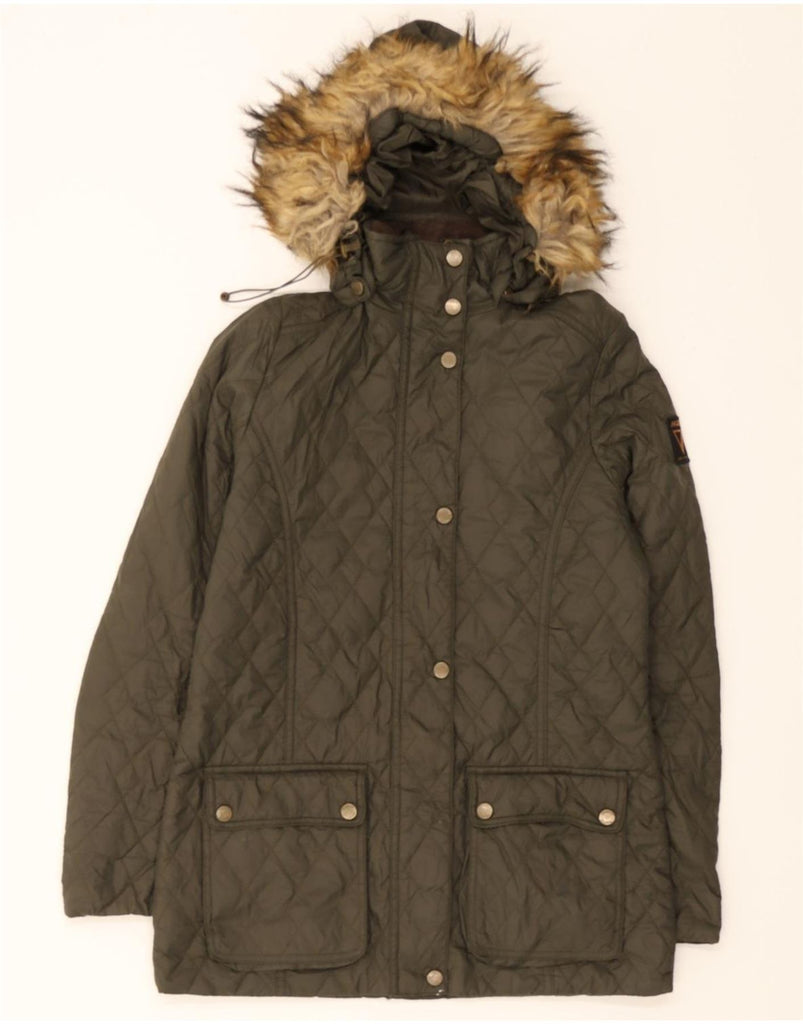 MUSTO Womens Loose Fit Hooded Quilted Jacket UK 8 Small Green Polyamide Vintage Musto and Second-Hand Musto from Messina Hembry 