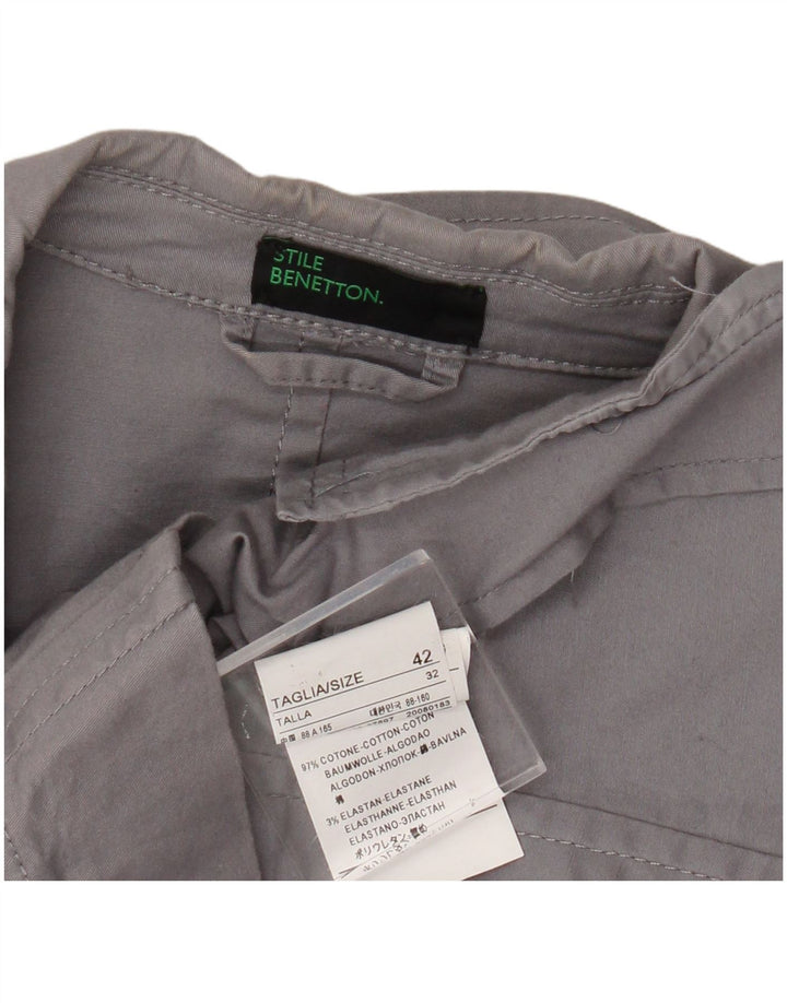 Benetton Womens 3 Button Blazer Jacket IT 42 Medium Grey Cotton