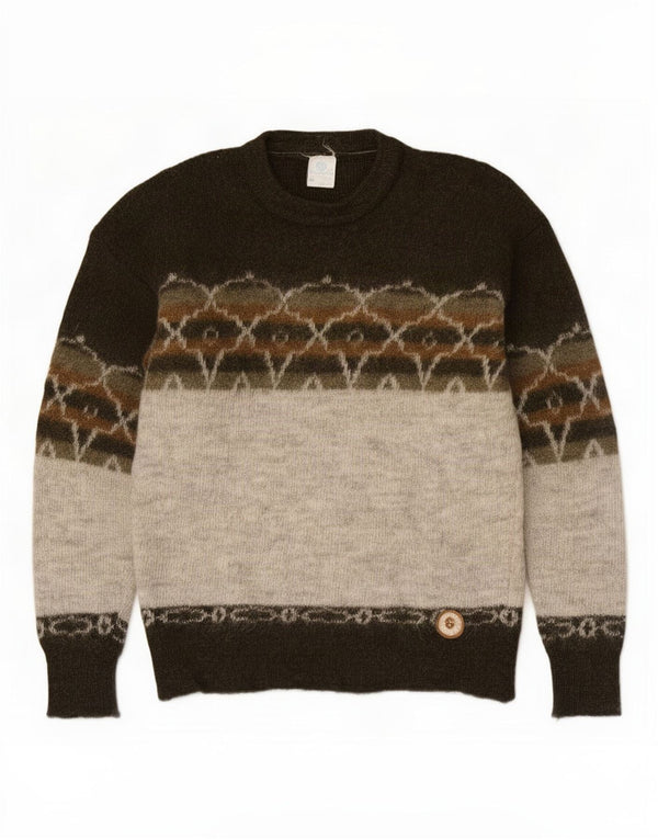 Vintage Mens Crew Neck Jumper Sweater IT 52 Large Green Geometric New Wool