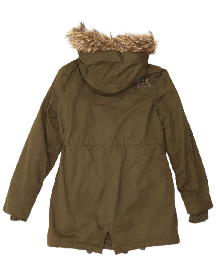 Superdry Womens Hooded Parka Jacket UK 14 Large Green Polyester