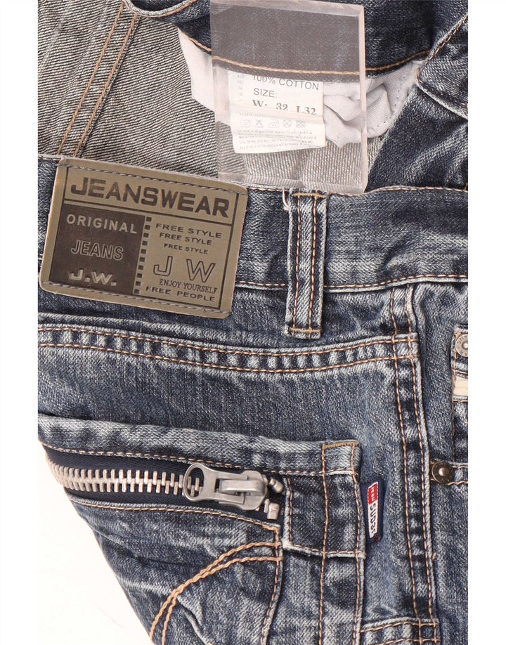 Vintage Mens Straight Jeans W32 L32 Blue Patchwork Cotton
