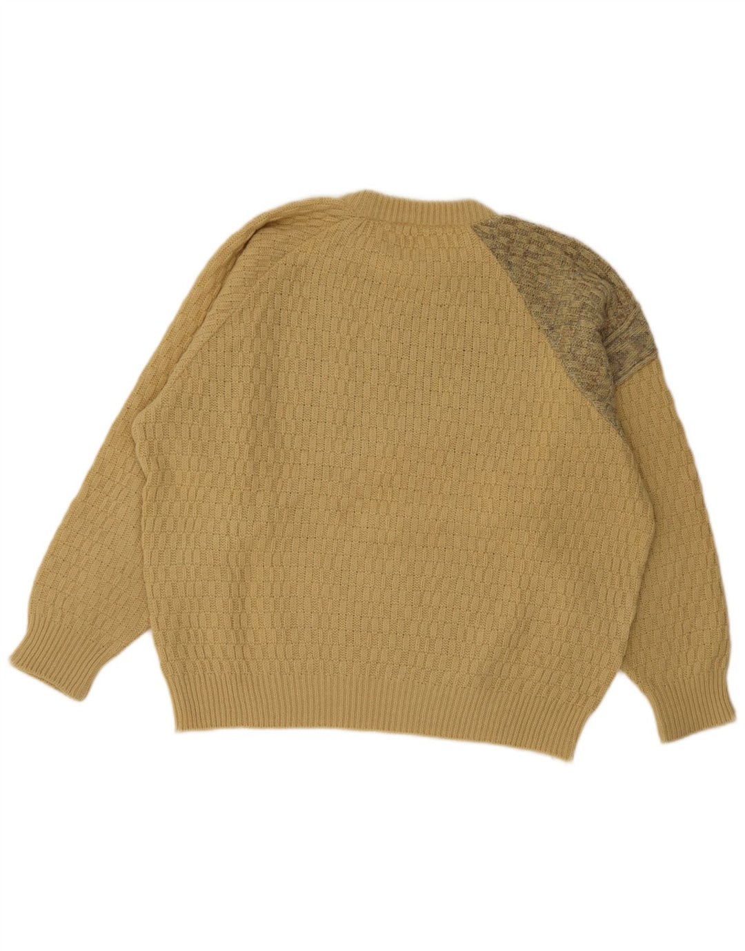 Vintage Mens Crew Neck Jumper Sweater XL Beige Geometric