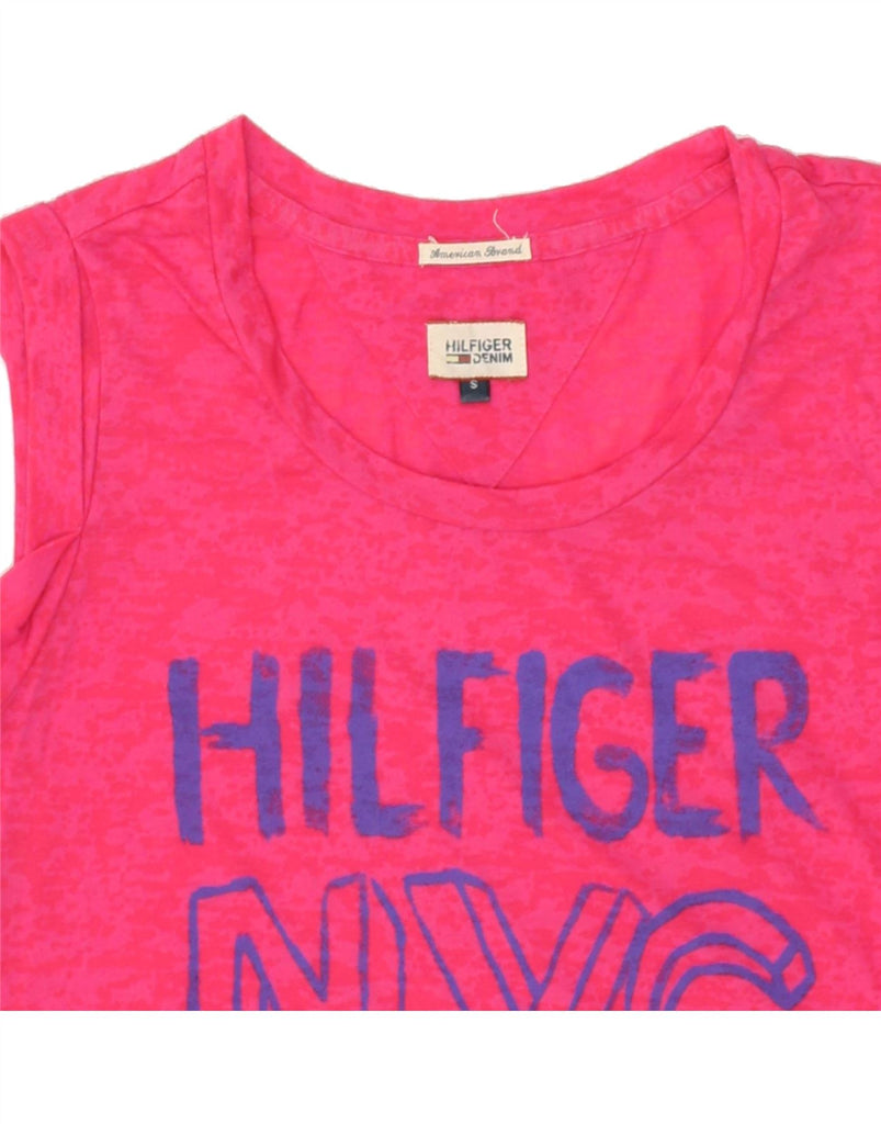 TOMMY HILFIGER Womens Graphic Vest Top UK 10 Small Pink Polyester | Vintage Tommy Hilfiger | Thrift | Second-Hand Tommy Hilfiger | Used Clothing | Messina Hembry 