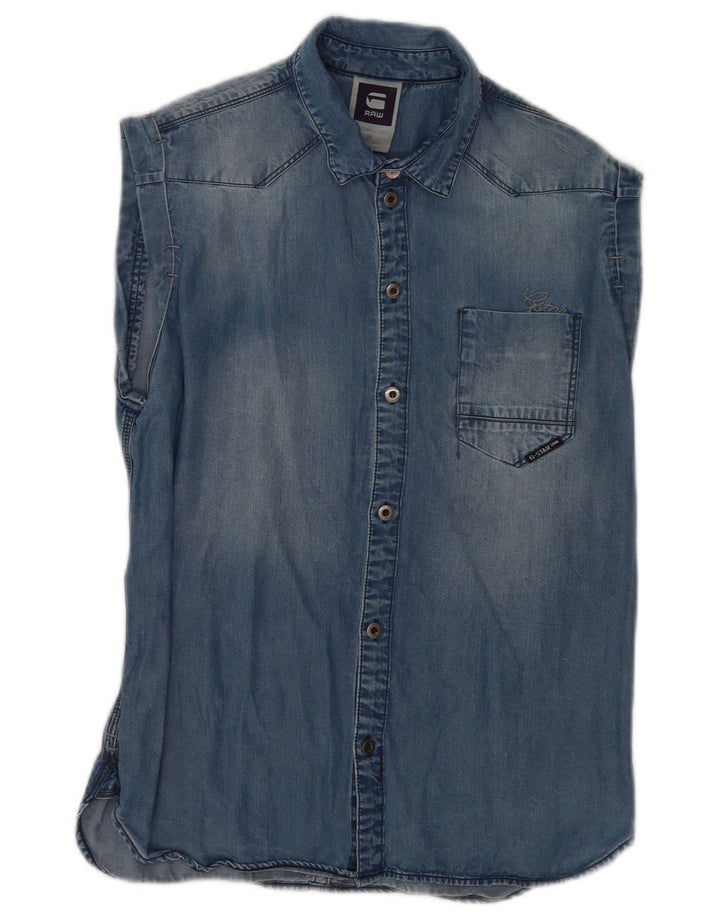 G-Star Womens Sleeveless Denim Shirt UK 14 Medium Blue Lyocell