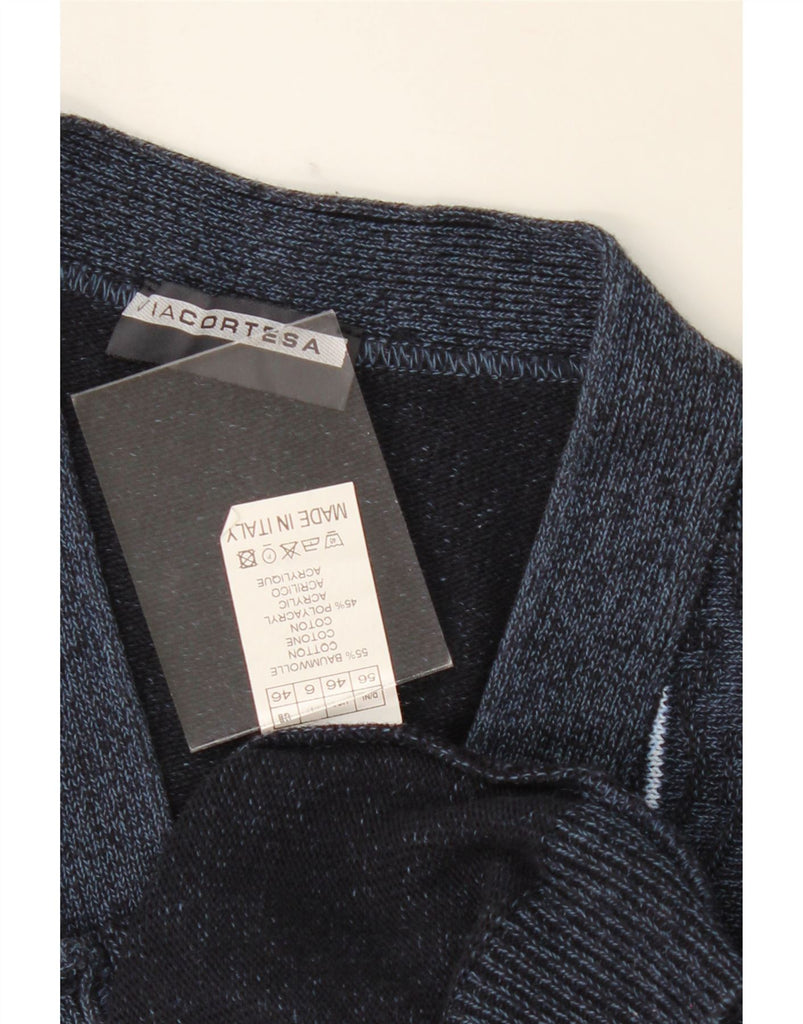 VINTAGE Mens Sleeveless Cardigan Sweater IT 46 Small Navy Blue Striped Vintage Vintage and Second-Hand Vintage from Messina Hembry 