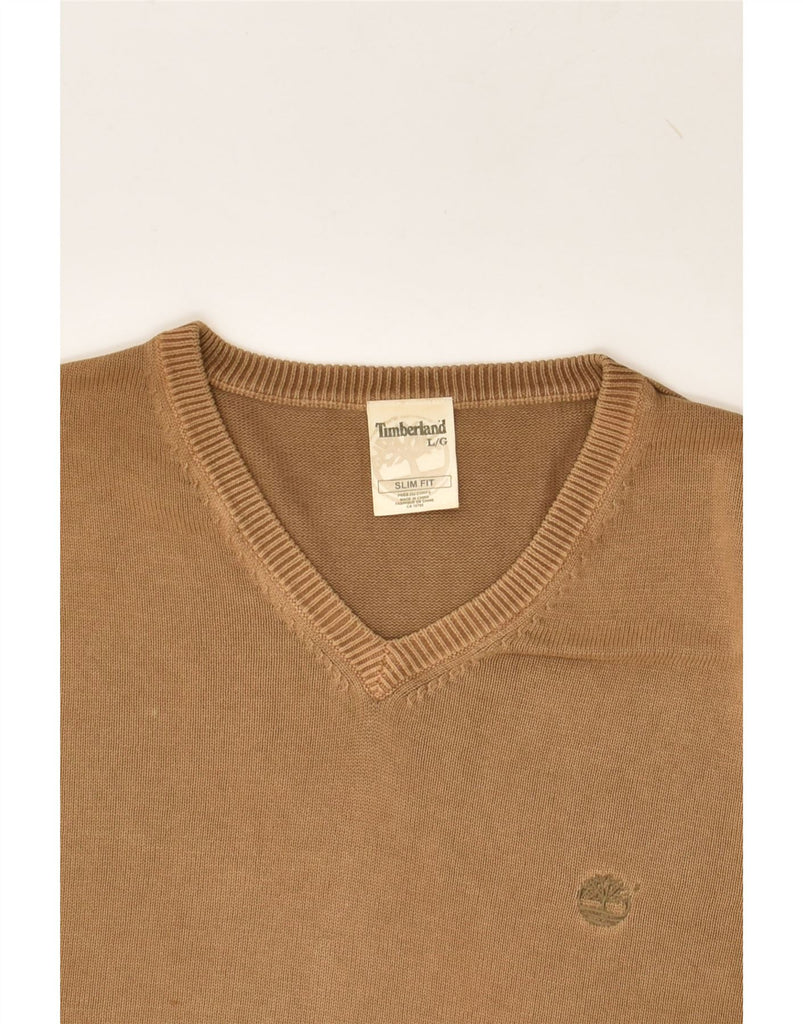 TIMBERLAND Mens Slim Fit V-Neck Jumper Sweater Large Brown | Vintage Timberland | Thrift | Second-Hand Timberland | Used Clothing | Messina Hembry 