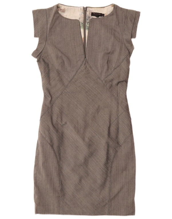 TED BAKER Womens Sleeveless Sheath Dress Size 2 Small Grey Herringbone