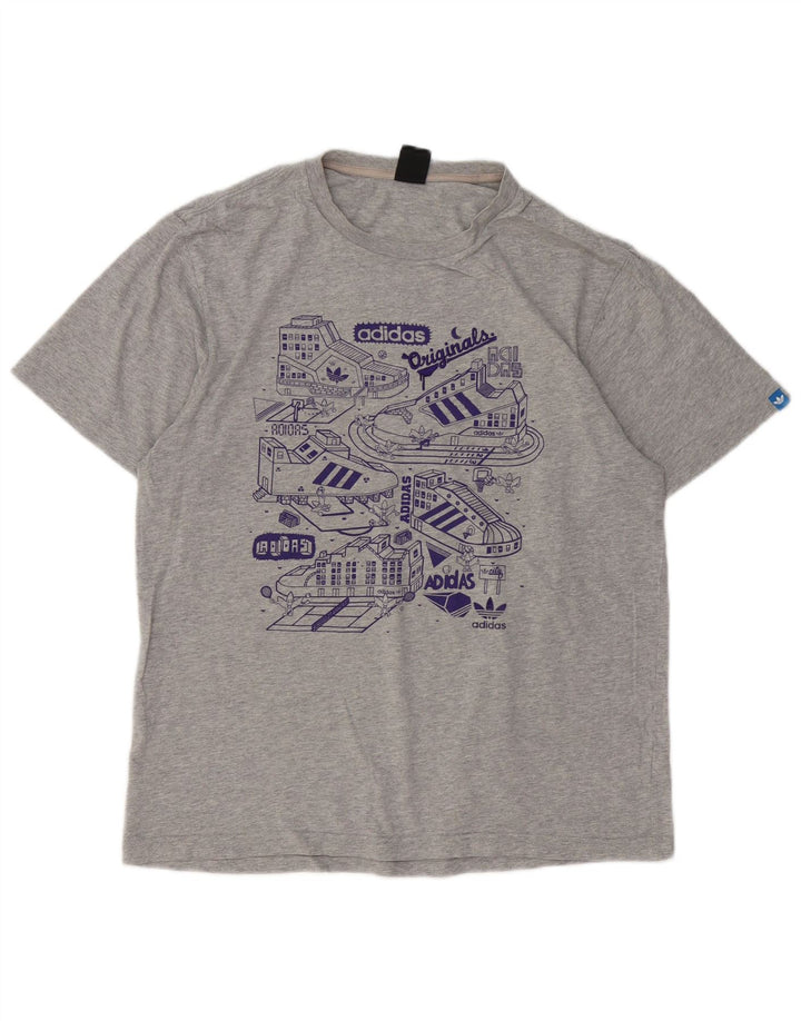 Adidas Mens Graphic T-Shirt Top Large Grey Cotton