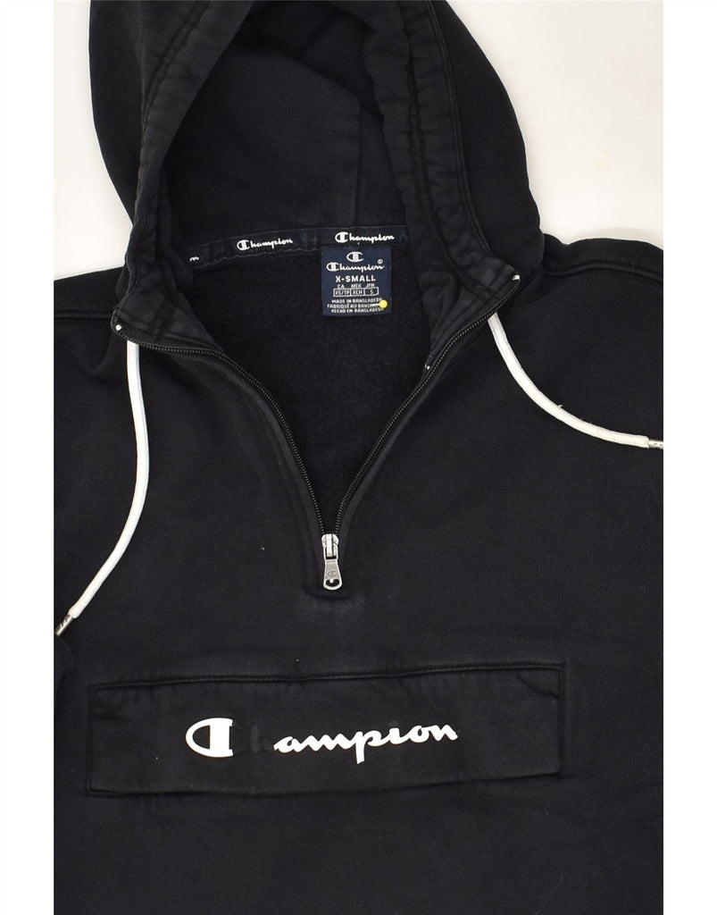 CHAMPION Womens Graphic Hoodie Jumper UK 6 XS Black Cotton | Vintage Champion | Thrift | Second-Hand Champion | Used Clothing | Messina Hembry 