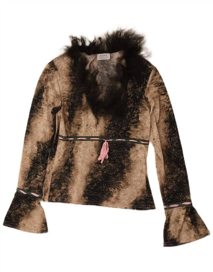 Avant Womens Top Long Sleeve UK 6 XS Brown Animal Print Polyester