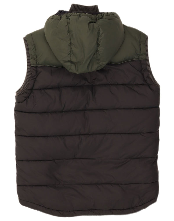 Superdry Mens Hooded Padded Gilet UK 38 Medium Black Colourblock Nylon