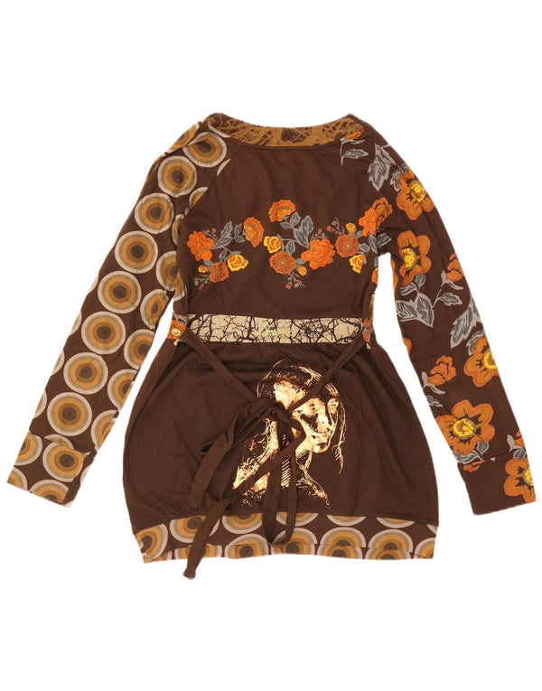 Desigual Womens Long Sleeve Mini Bubble Dress UK 12 Medium Brown Floral