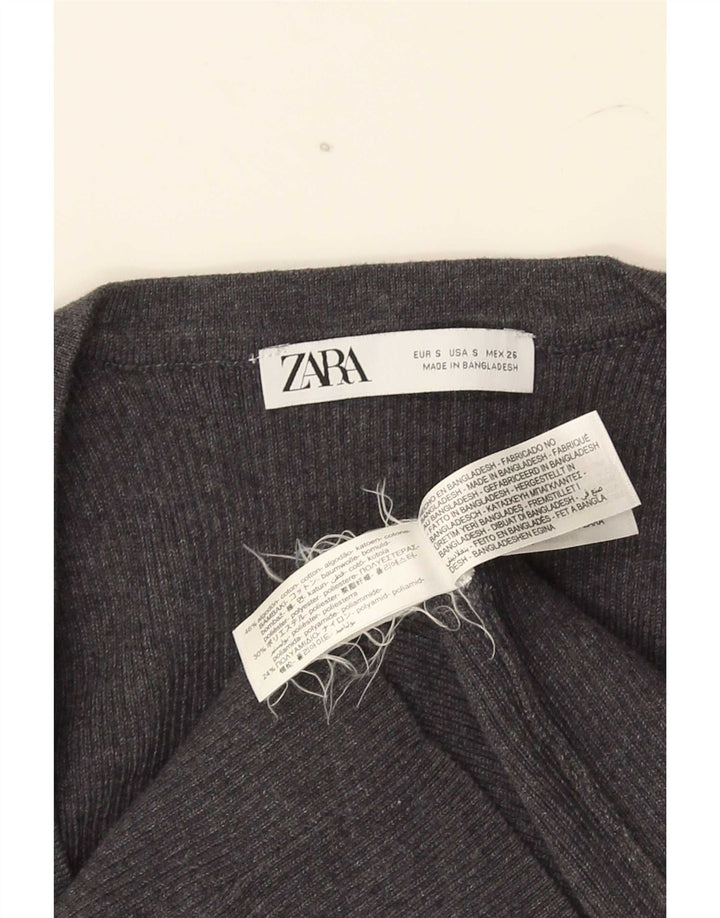 Zara Womens Crop Top UK 8 Small Grey Cotton