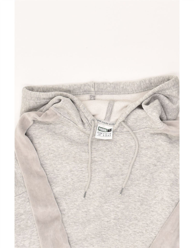 PUMA Womens Oversized Crop 3/4 Sleeve Hoodie Jumper UK 10 Small Grey | Vintage Puma | Thrift | Second-Hand Puma | Used Clothing | Messina Hembry 