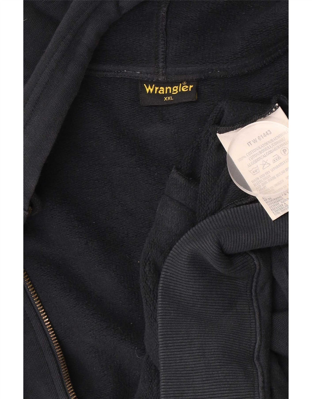 Wrangler Mens Zip Hoodie Sweater 2XL Black Cotton
