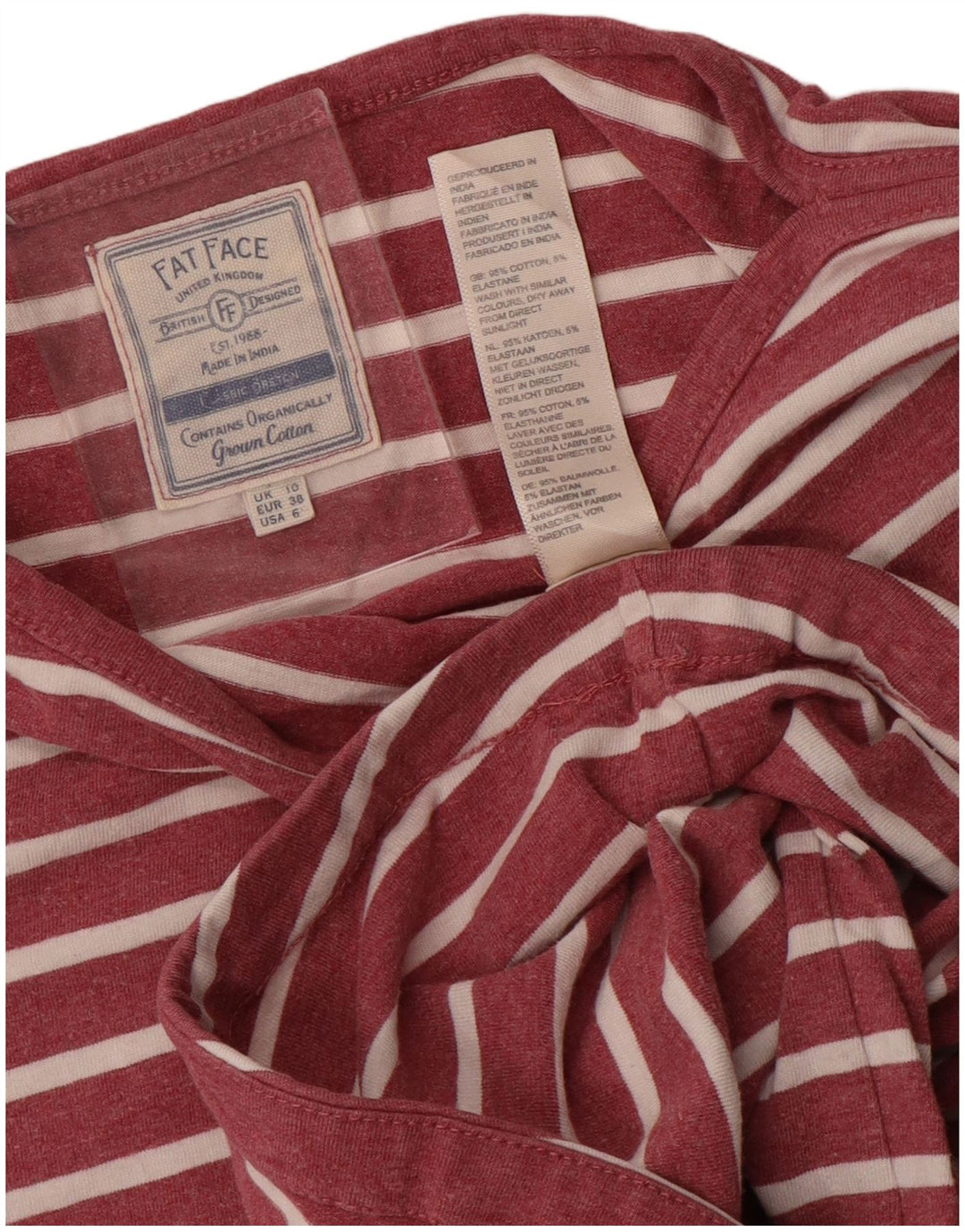 Fat Face Womens Top Long Sleeve UK 10 Small Pink Striped
