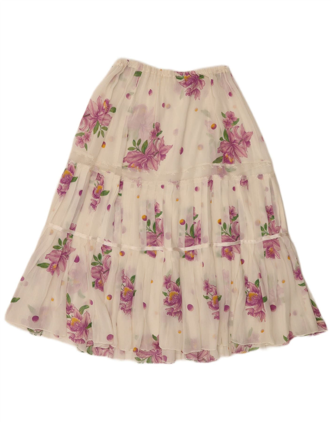 Vintage Womens See Through Tiered Skirt W26 Small White Floral