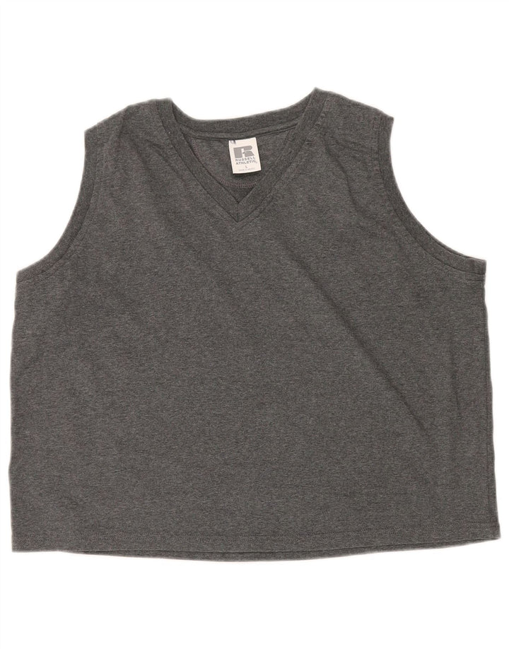 RUSSELL ATHLETIC Womens Vest Top UK 16 Large Grey Cotton
