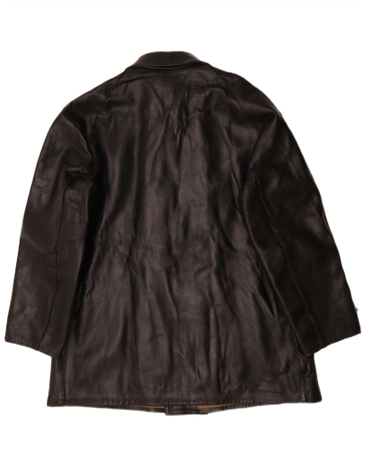 Vintage Mens Double Breasted Leather Jacket IT 58 4XL Black
