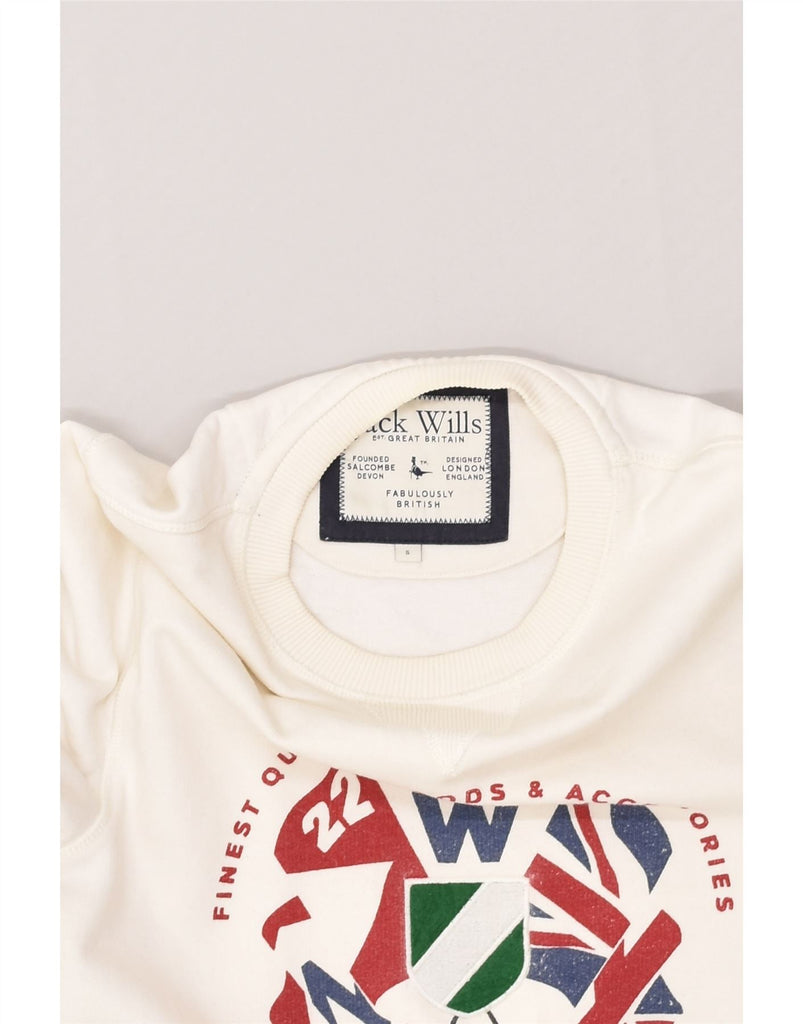 JACK WILLS Mens Graphic Sweatshirt Jumper Small White Cotton | Vintage Jack Wills | Thrift | Second-Hand Jack Wills | Used Clothing | Messina Hembry 