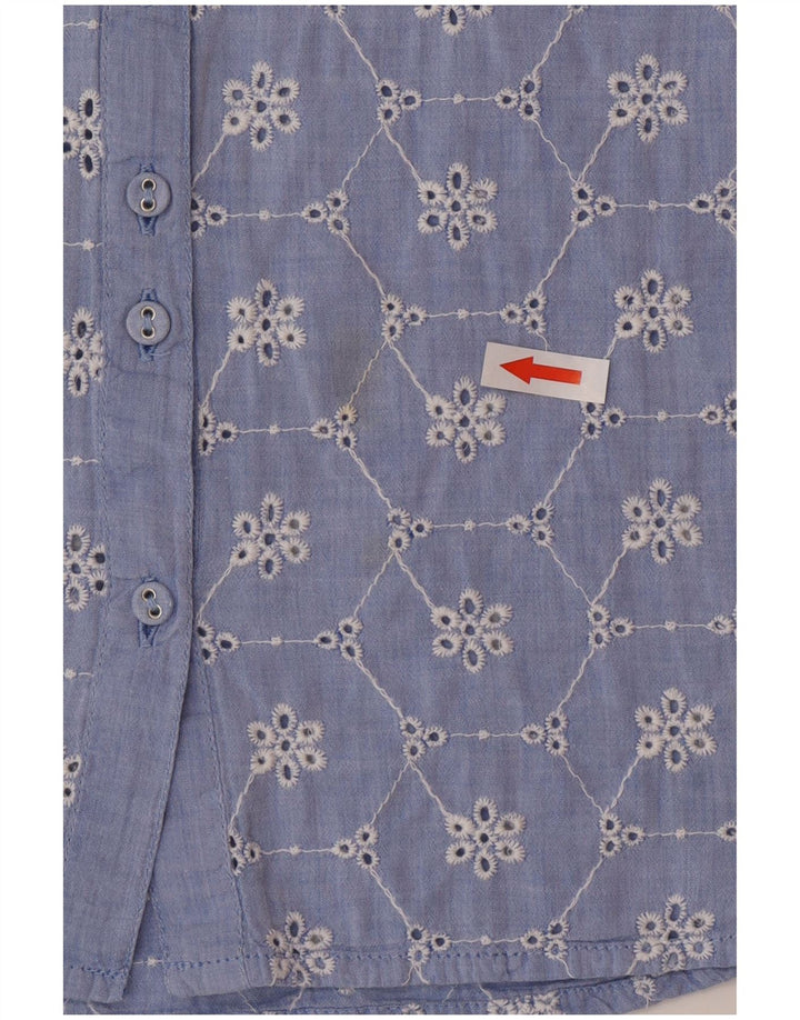 White Stuff Womens Short Sleeve Shirt UK 12 Medium Blue Floral Cotton