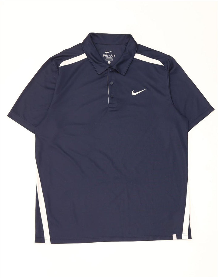Nike Mens Dri Fit Polo Shirt Large Navy Blue Colourblock Polyester