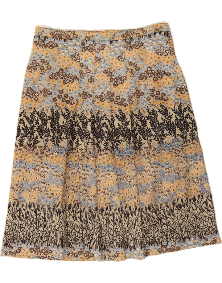 VINTAGE Womens Pleated Skirt W32 Medium Beige Floral Vintage Vintage and Second-Hand Vintage from Messina Hembry 