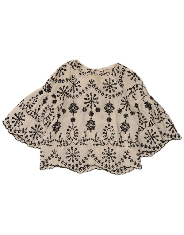 Zara Womens Trafaluc Crop 3/4 Sleeve Blouse Top UK 10 Small White Floral