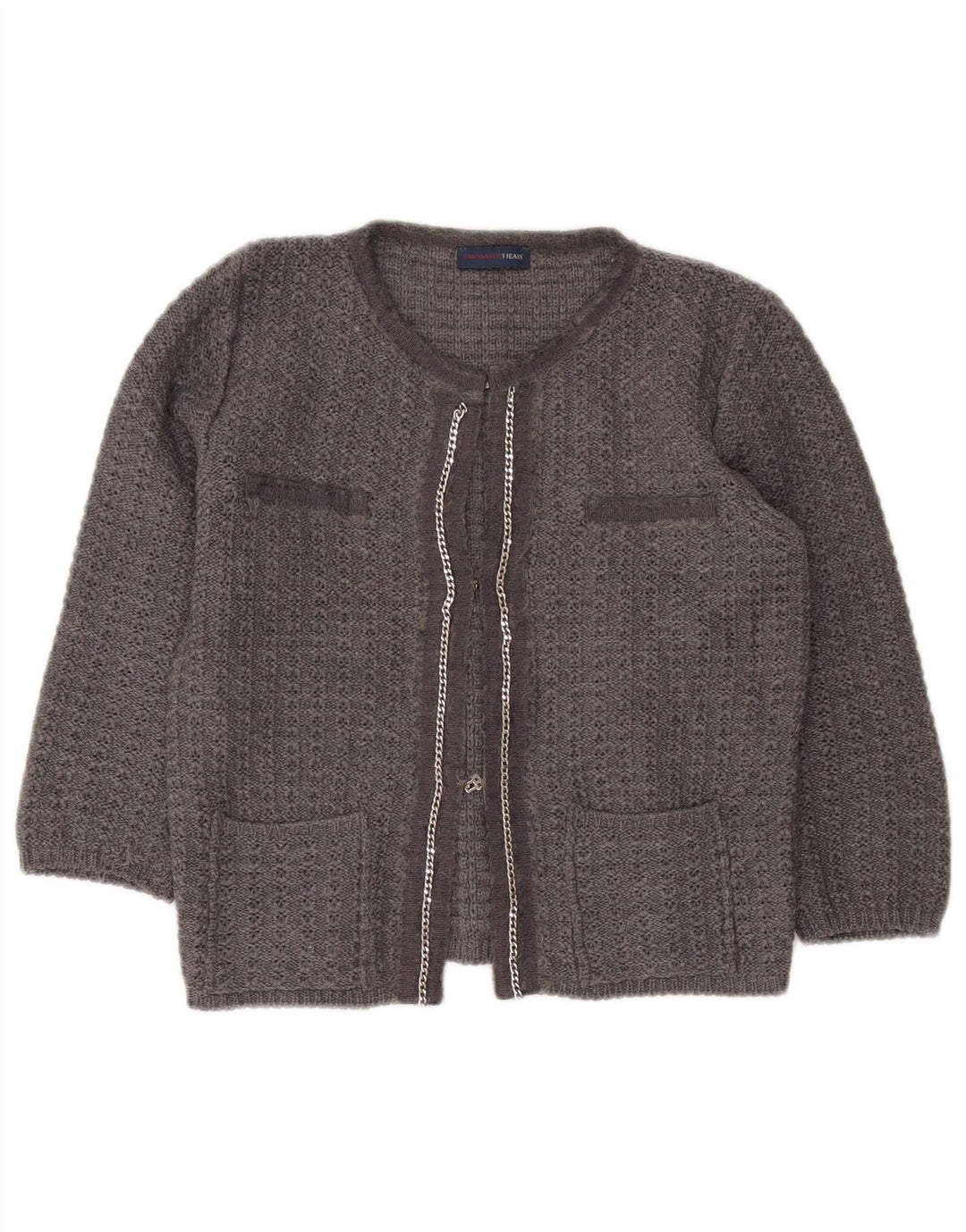 Trussardi Jeans Womens 3/4 Sleeve Crop Cardigan Sweater UK 12 Medium Grey