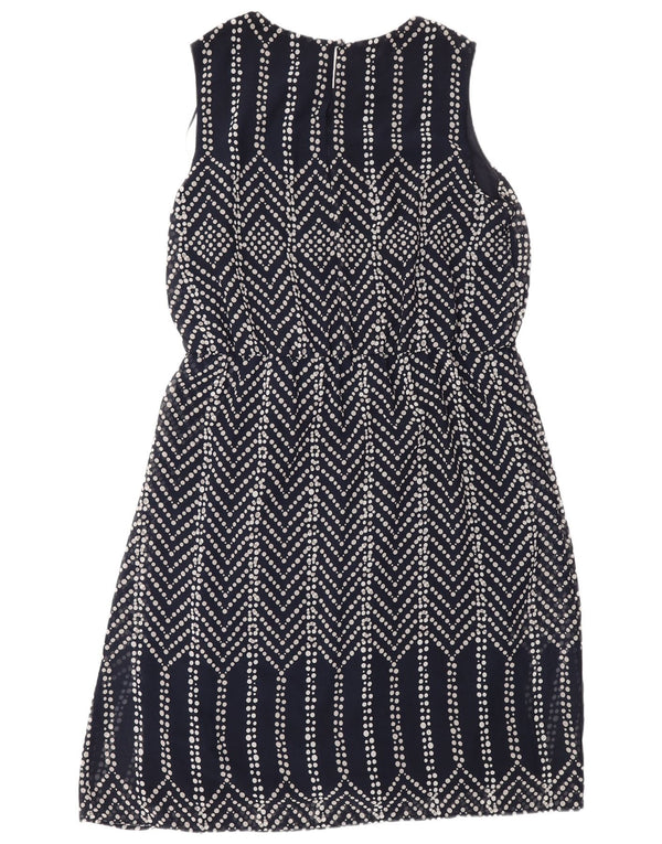 Monsoon Womens Sleeveless A-Line Dress UK 16 Large Navy Blue Spotted