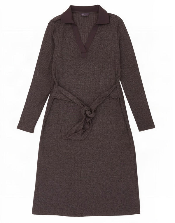 Marks & Spencer Womens Long Sleeve Maxi Dress UK 16 Large Grey Polyester