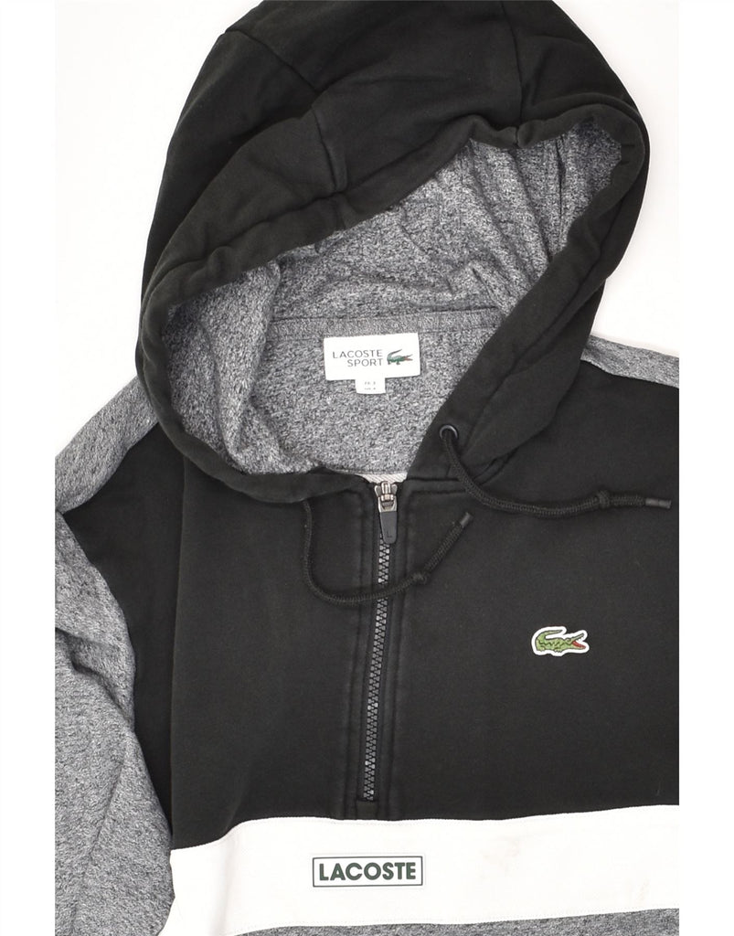 LACOSTE Mens Zip Neck Hoodie Jumper Size 3 Small Grey Colourblock Cotton | Vintage Lacoste | Thrift | Second-Hand Lacoste | Used Clothing | Messina Hembry 