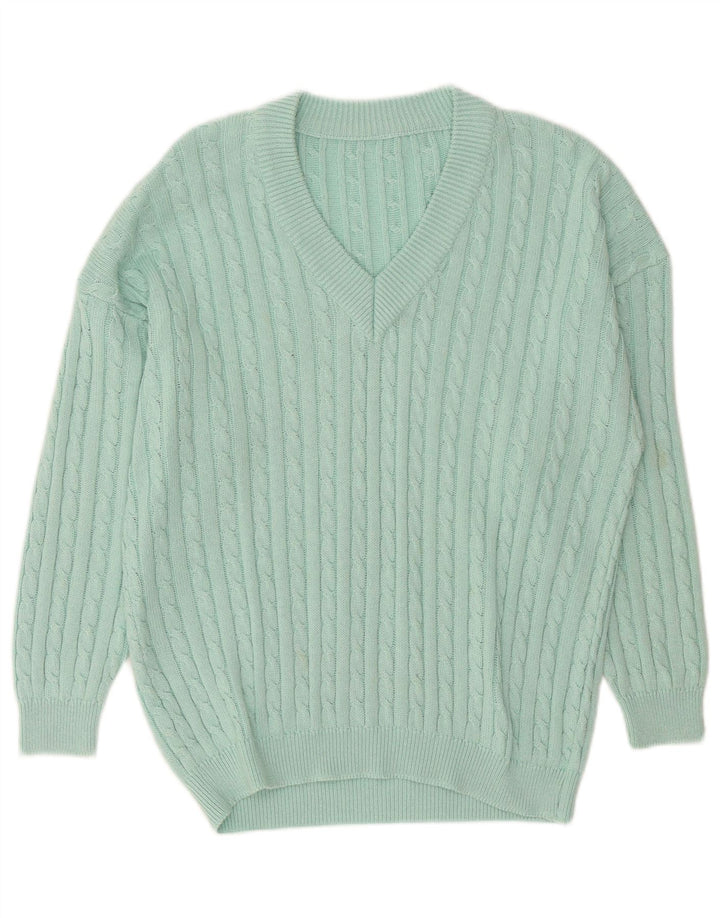 Vintage Mens V-Neck Jumper Sweater Large Turquoise