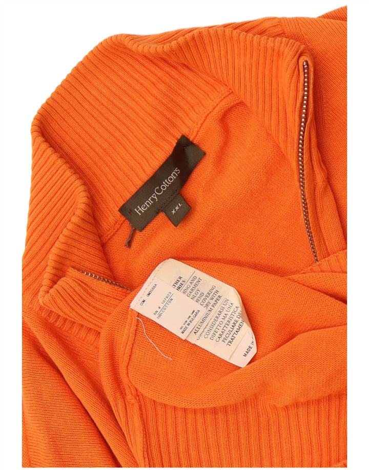 Henry Cottons Mens Zip Neck Jumper Sweater 2XL Orange Cotton