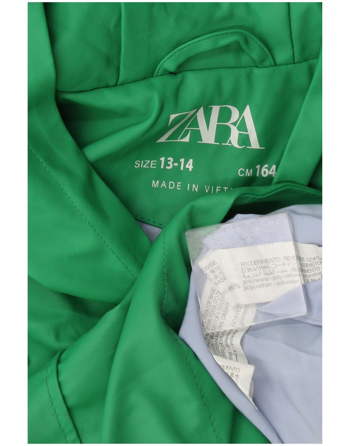 Zara Girls Hooded Rain Jacket 13-14 Years Green Polyethylene