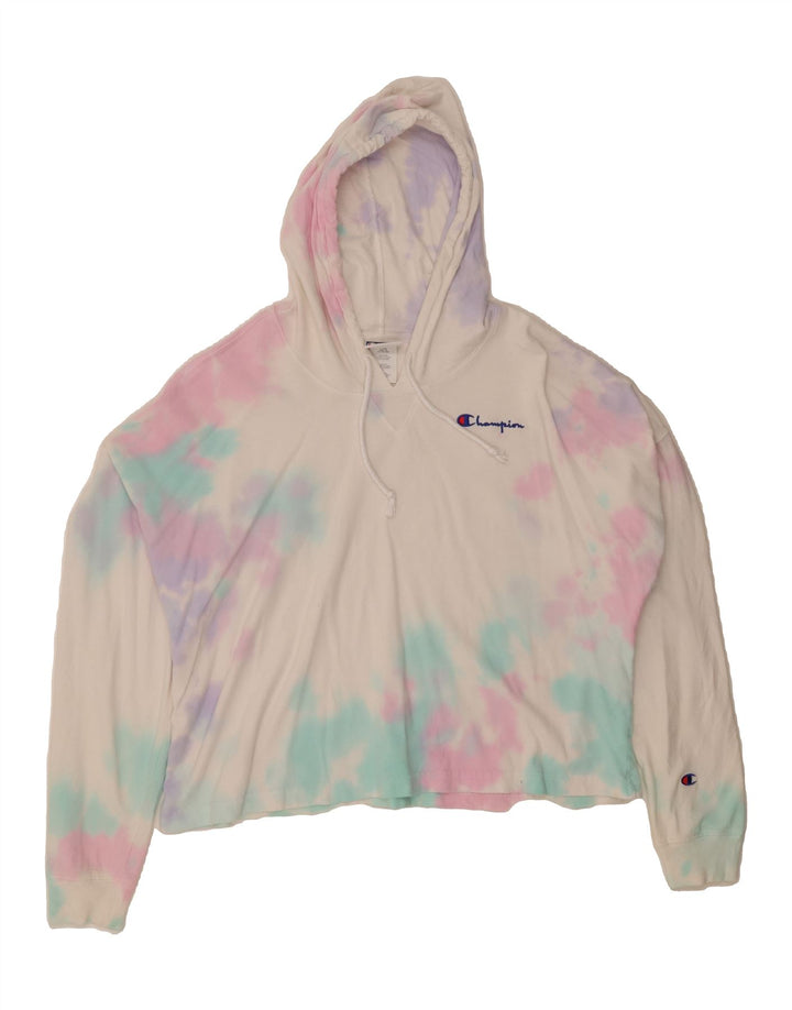 CHAMPION Womens Oversized Hoodie Jumper UK 16 Large Multicoloured Tie Dye Vintage Champion and Second-Hand Champion from Messina Hembry 