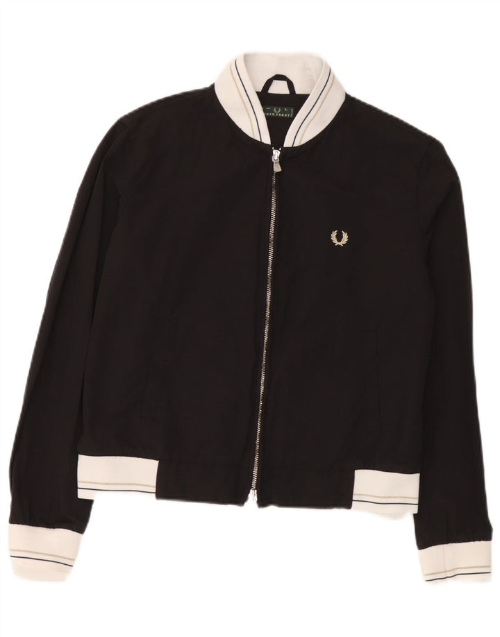 Fred Perry Womens Tracksuit Top Jacket UK 16 Large Black Colourblock Cotton