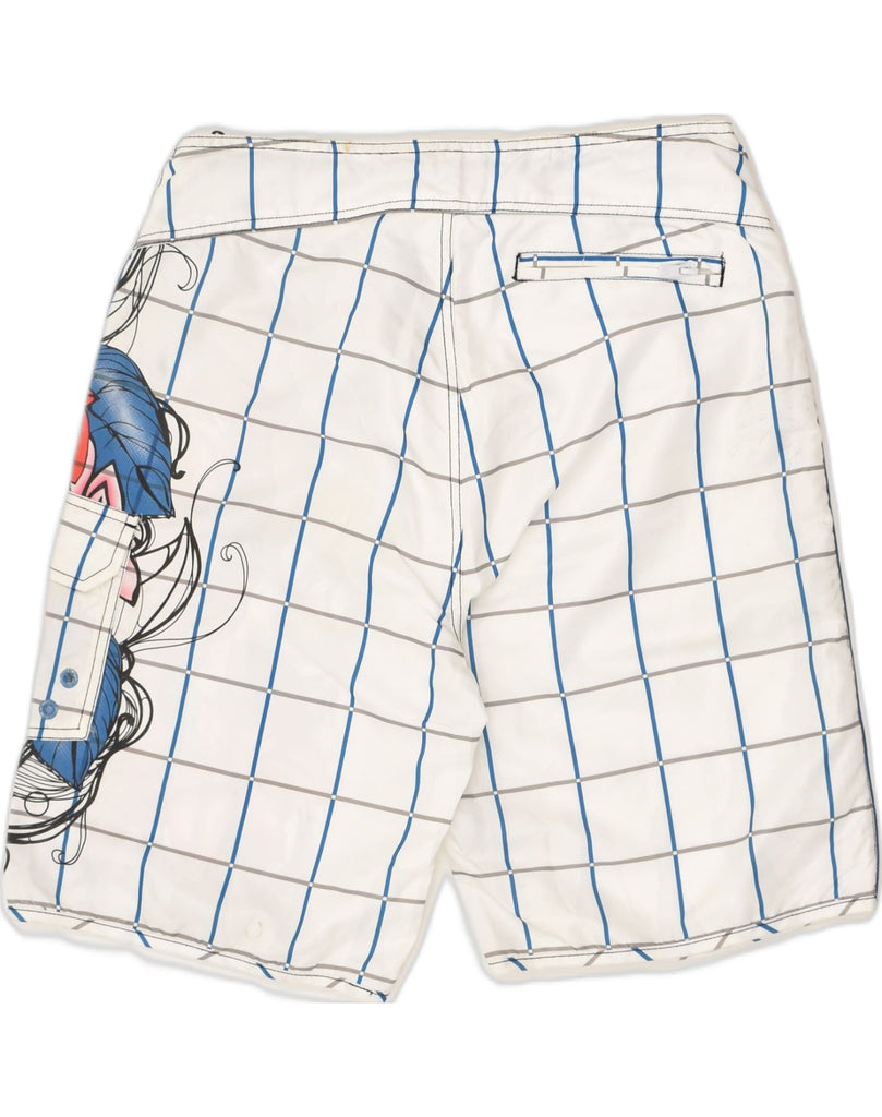 JACK & JONES Mens Graphic Swimming Shorts Medium White Plaid Polyester | Vintage Jack & Jones | Thrift | Second-Hand Jack & Jones | Used Clothing | Messina Hembry 