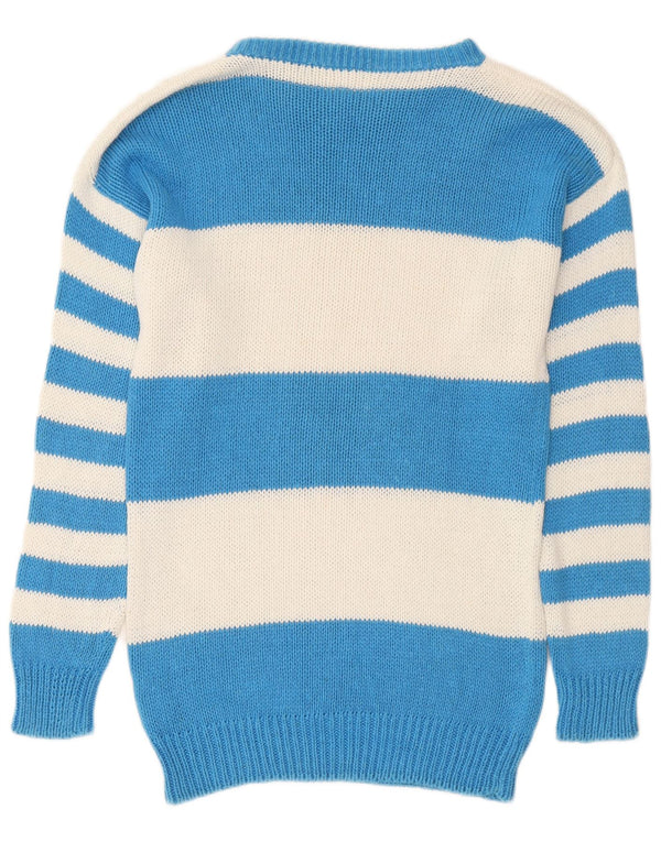 Vintage Womens Boat Neck Jumper Sweater UK 14 Medium Blue Striped