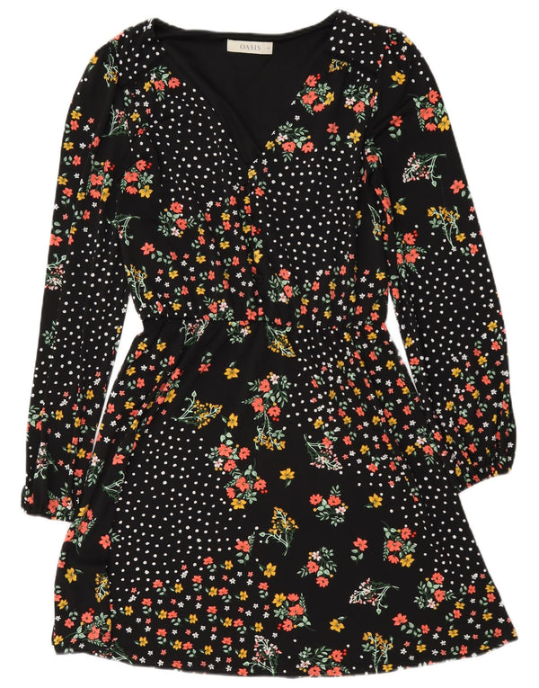Oasis Womens Long Sleeve A-Line Dress UK 6 XS Black Floral Polyester