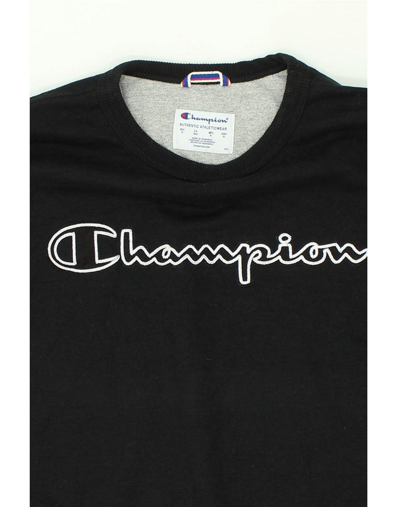 CHAMPION Mens Graphic Sweatshirt Jumper Medium Black Cotton | Vintage Champion | Thrift | Second-Hand Champion | Used Clothing | Messina Hembry 