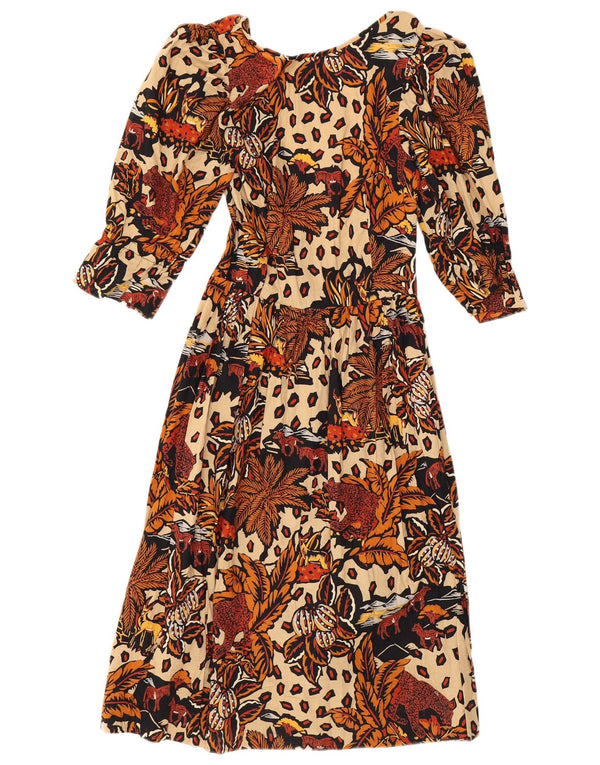 Vintage Womens 3/4 Sleeve A-Line Dress UK 8 Small Multicoloured Floral