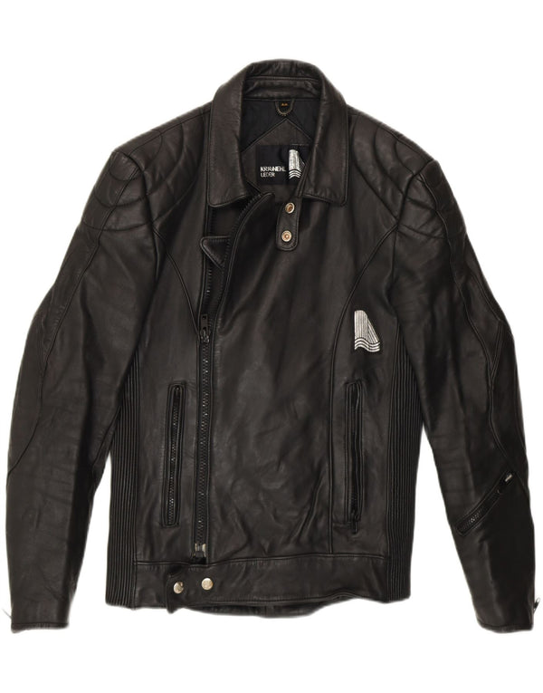 KRAWEHL Mens Biker Leather Jacket EU 46 Small Black Leather