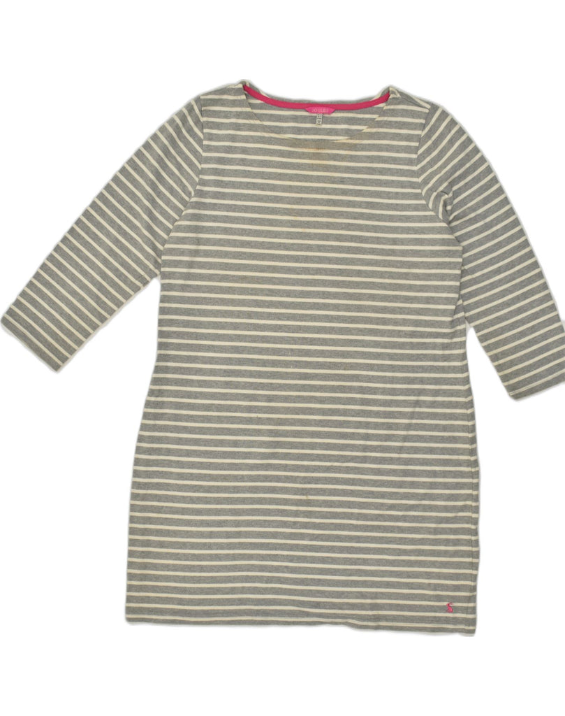 JOULES Womens 3/4 Sleeve Basic Dress UK 18 XL Grey Striped Cotton | Vintage Joules | Thrift | Second-Hand Joules | Used Clothing | Messina Hembry 